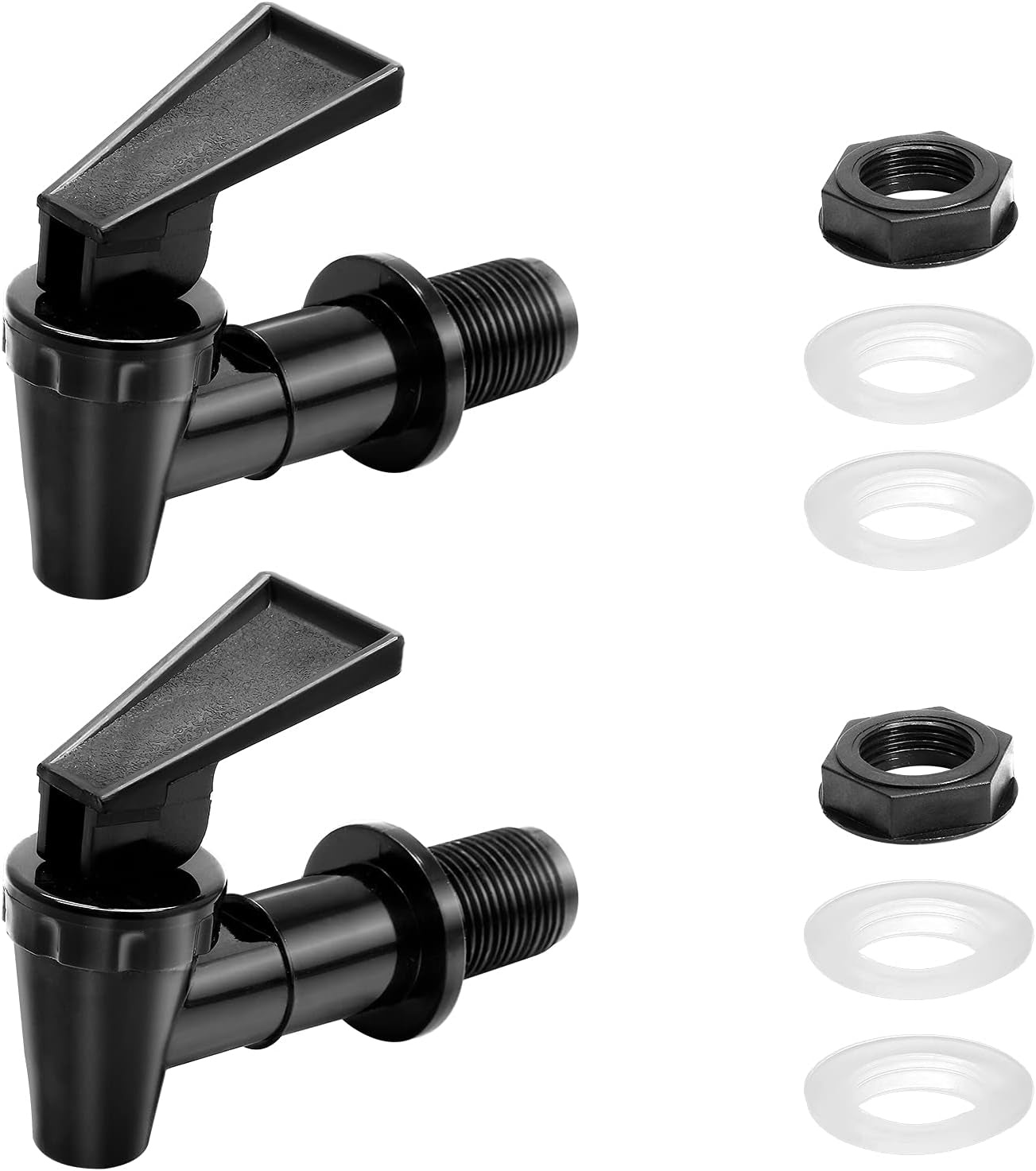 2 Sets Bpa-Free Replacement Cooler Faucet, Black Water Dispenser Tap Set, Reusable Plastic Spigot Spout Water Beverage Lever Pour Dispenser Valve Water Crock Tap